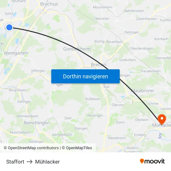 Staffort to Mühlacker map