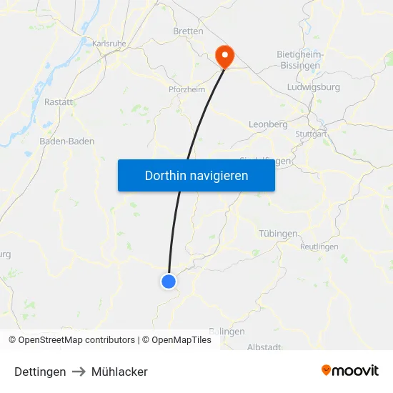 Dettingen to Mühlacker map