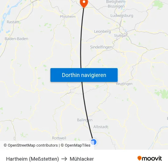 Hartheim (Meßstetten) to Mühlacker map