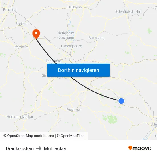 Drackenstein to Mühlacker map