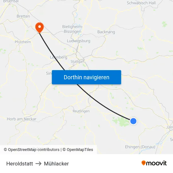 Heroldstatt to Mühlacker map