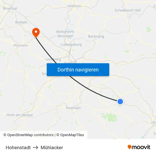Hohenstadt to Mühlacker map