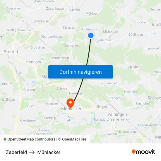 Zaberfeld to Mühlacker map