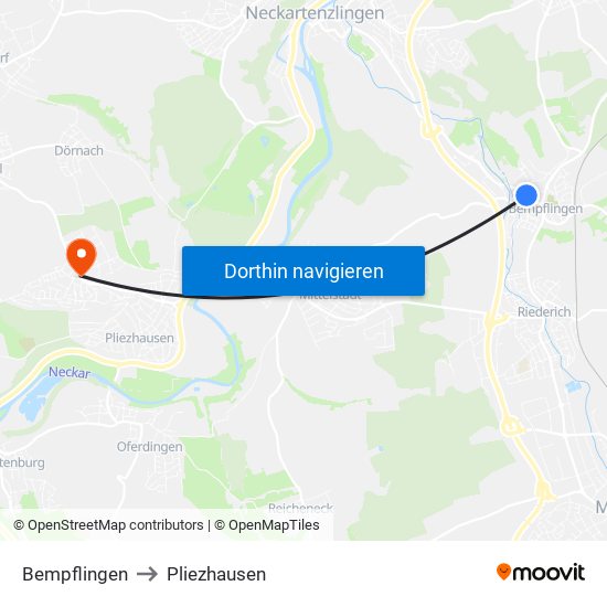 Bempflingen to Pliezhausen map