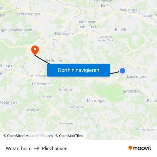 Westerheim to Pliezhausen map