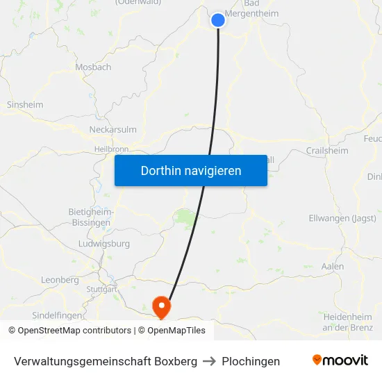 Verwaltungsgemeinschaft Boxberg to Plochingen map