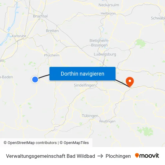 Verwaltungsgemeinschaft Bad Wildbad to Plochingen map