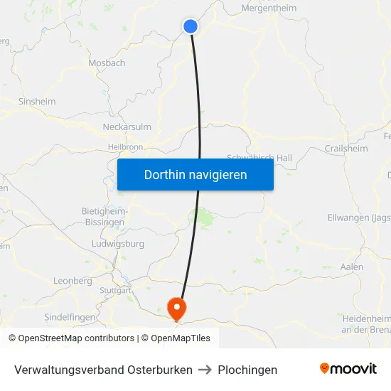 Verwaltungsverband Osterburken to Plochingen map