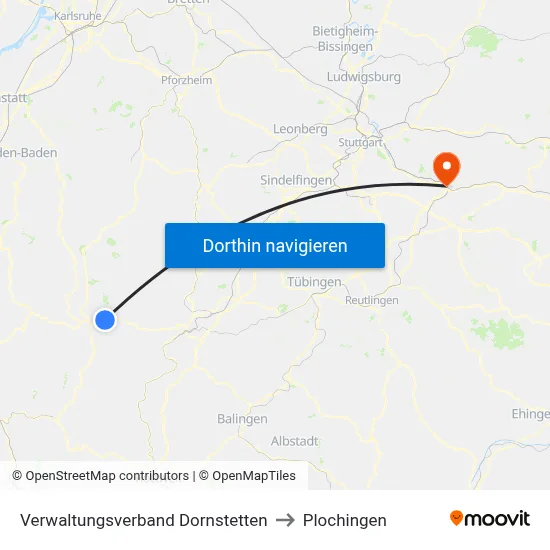 Verwaltungsverband Dornstetten to Plochingen map
