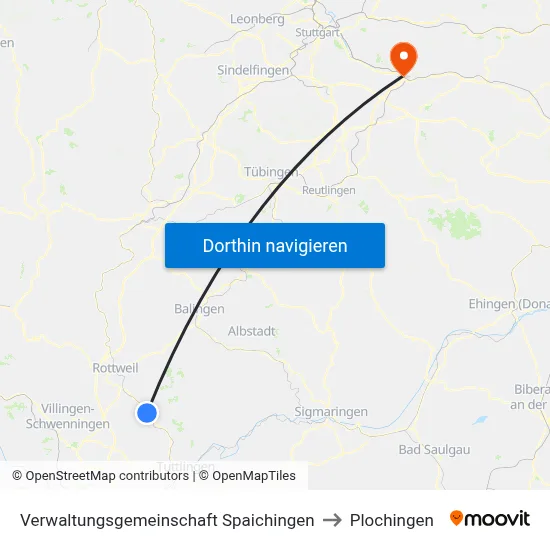 Verwaltungsgemeinschaft Spaichingen to Plochingen map