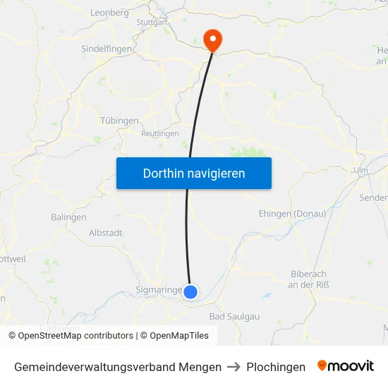 Gemeindeverwaltungsverband Mengen to Plochingen map