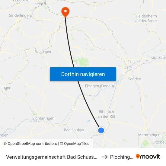 Verwaltungsgemeinschaft Bad Schussenried to Plochingen map