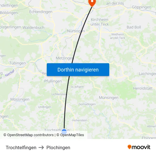 Trochtelfingen to Plochingen map