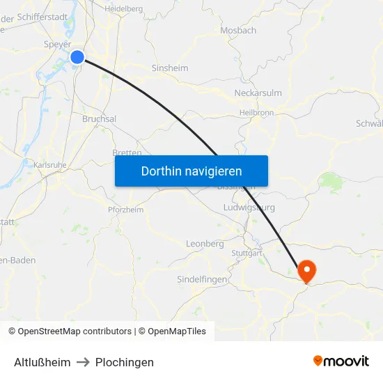 Altlußheim to Plochingen map