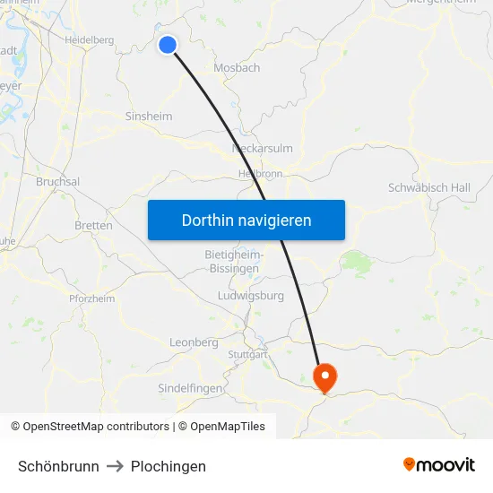 Schönbrunn to Plochingen map