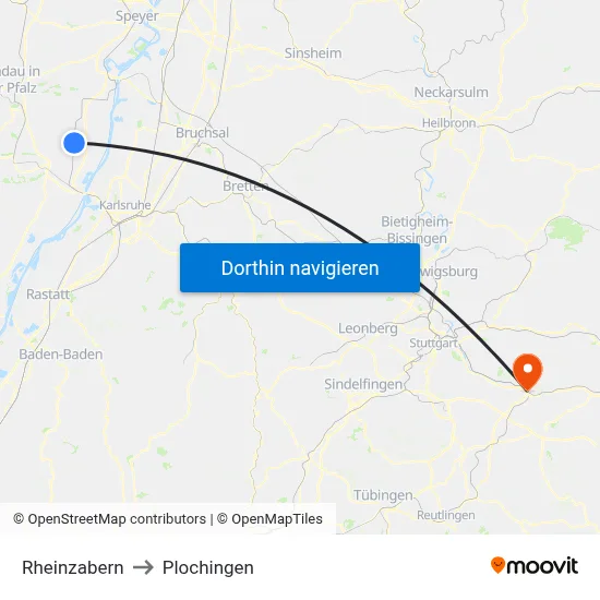 Rheinzabern to Plochingen map