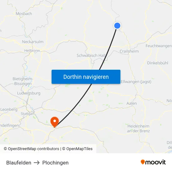 Blaufelden to Plochingen map