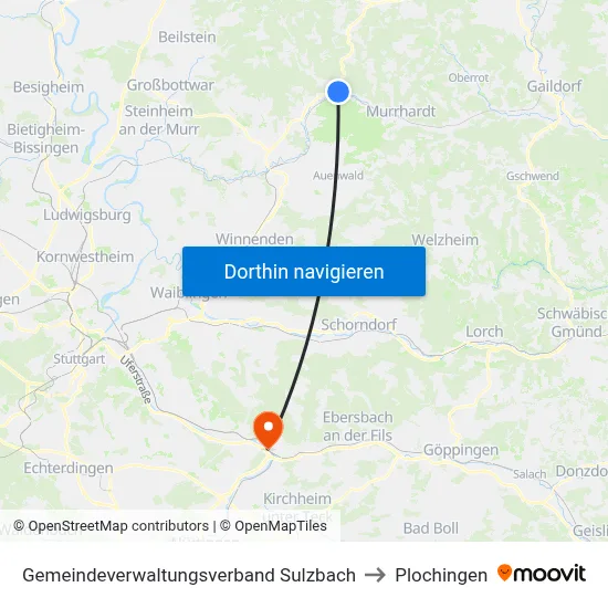 Gemeindeverwaltungsverband Sulzbach to Plochingen map