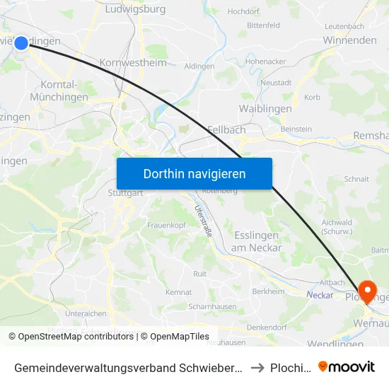 Gemeindeverwaltungsverband Schwieberdingen-Hemmingen to Plochingen map