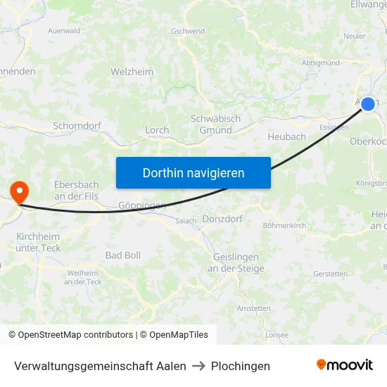 Verwaltungsgemeinschaft Aalen to Plochingen map