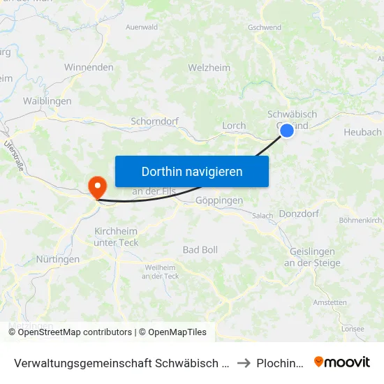 Verwaltungsgemeinschaft Schwäbisch Gmünd to Plochingen map