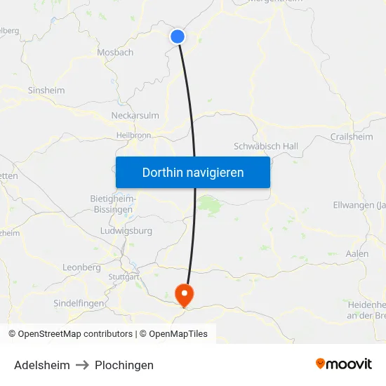 Adelsheim to Plochingen map