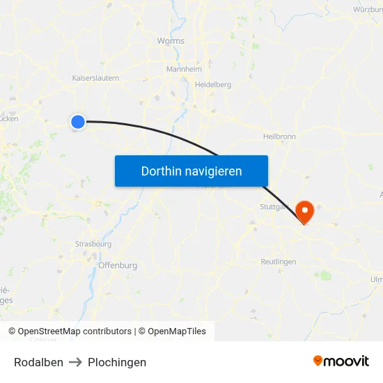 Rodalben to Plochingen map