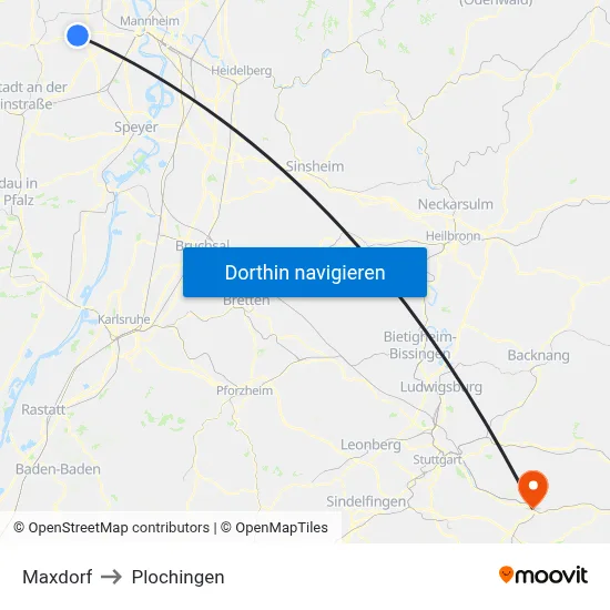 Maxdorf to Plochingen map