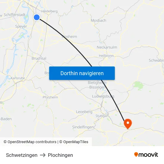 Schwetzingen to Plochingen map