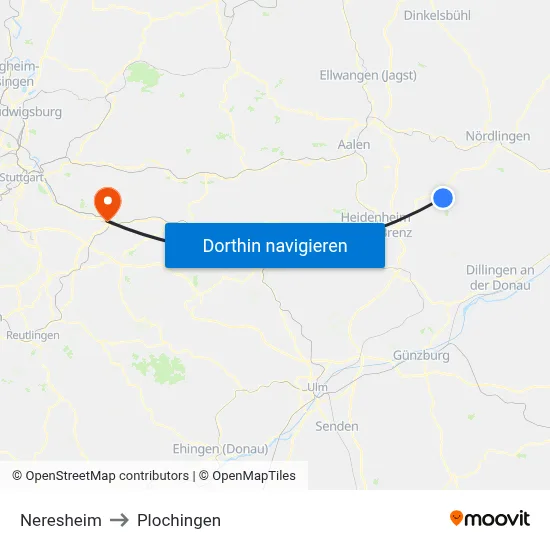 Neresheim to Plochingen map