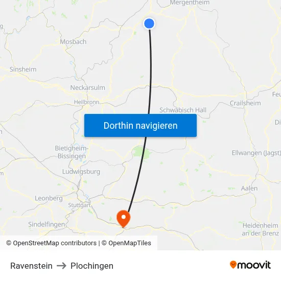 Ravenstein to Plochingen map