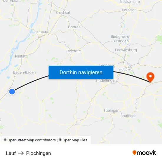 Lauf to Plochingen map