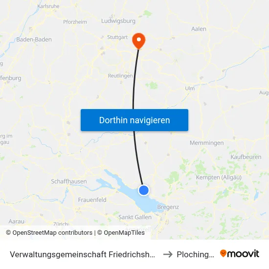 Verwaltungsgemeinschaft Friedrichshafen to Plochingen map