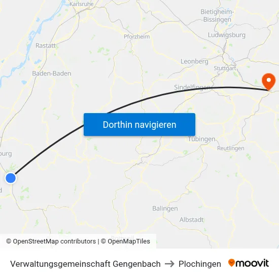 Verwaltungsgemeinschaft Gengenbach to Plochingen map