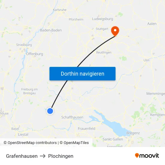 Grafenhausen to Plochingen map