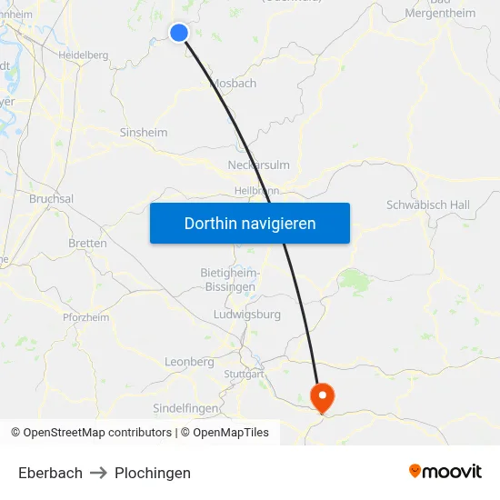 Eberbach to Plochingen map