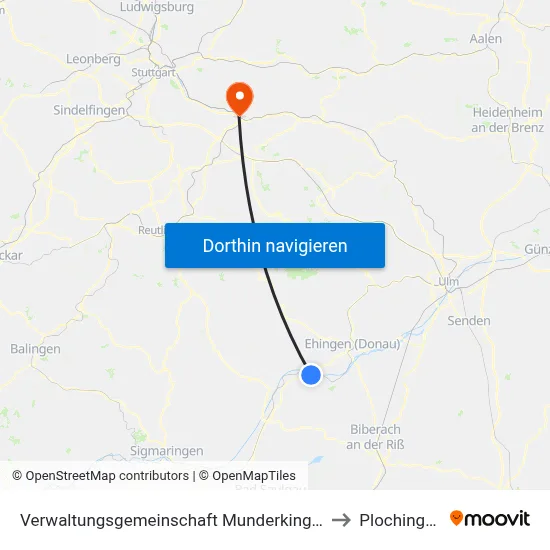 Verwaltungsgemeinschaft Munderkingen to Plochingen map