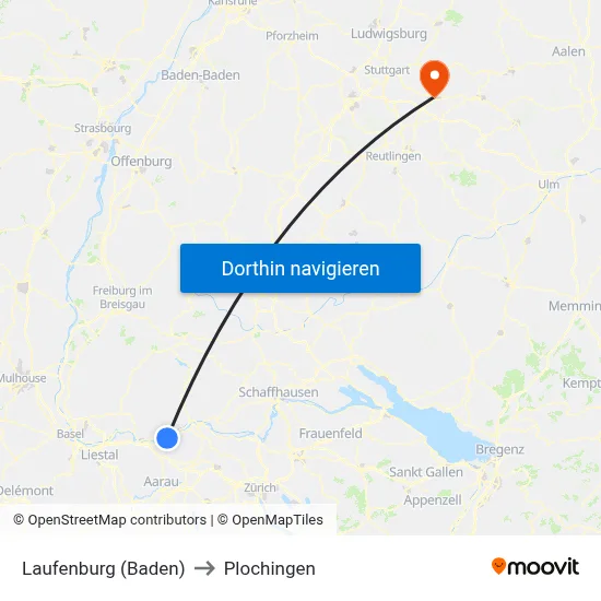 Laufenburg (Baden) to Plochingen map