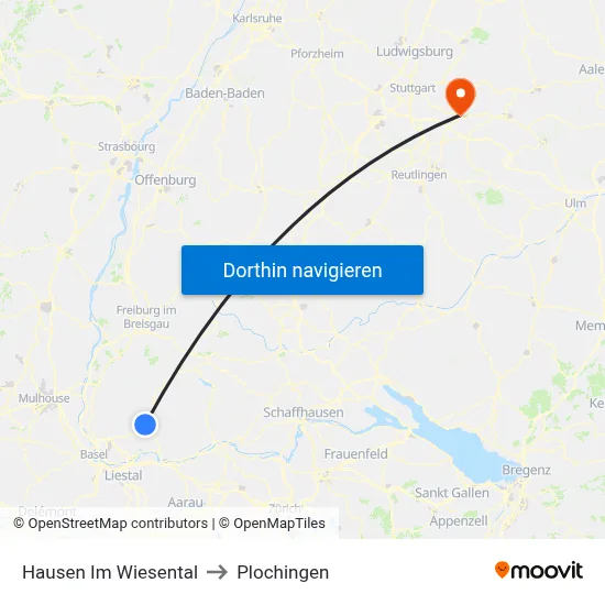 Hausen Im Wiesental to Plochingen map
