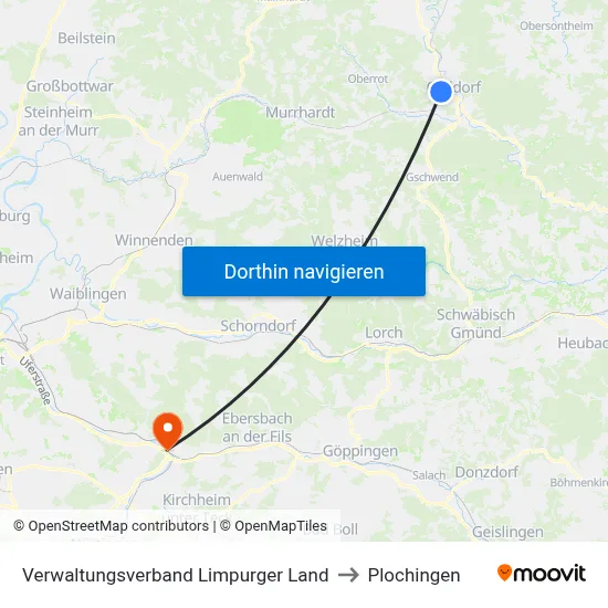 Verwaltungsverband Limpurger Land to Plochingen map