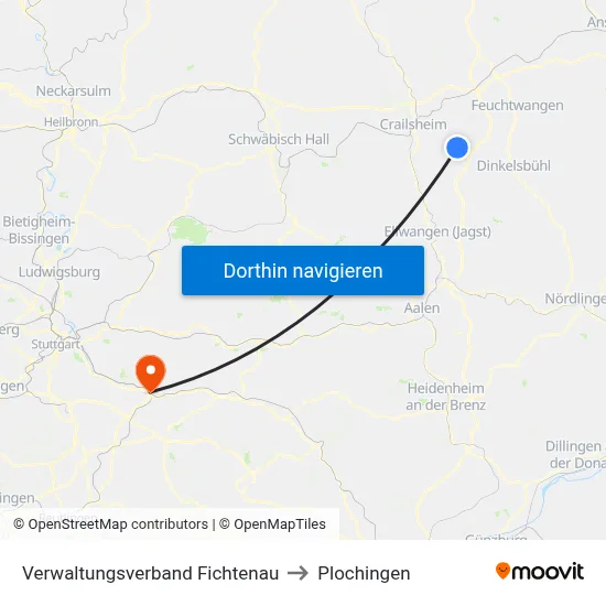 Verwaltungsverband Fichtenau to Plochingen map