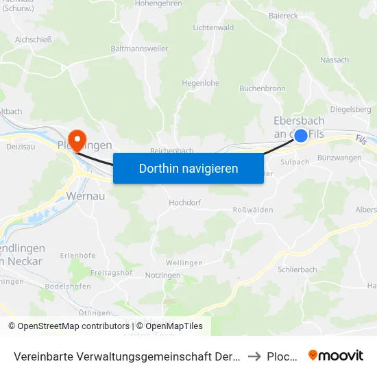 Vereinbarte Verwaltungsgemeinschaft Der Stadt Ebersbach An Der Fils to Plochingen map