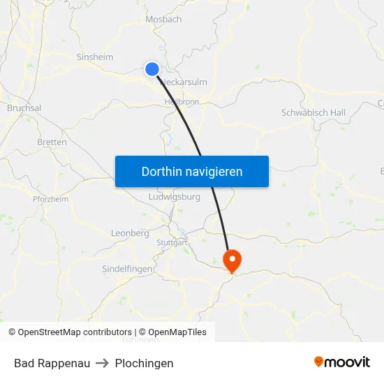 Bad Rappenau to Plochingen map