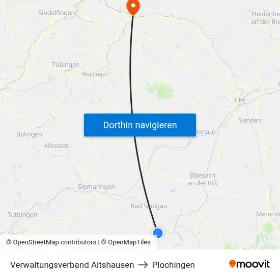 Verwaltungsverband Altshausen to Plochingen map