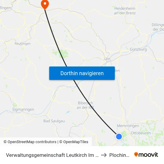 Verwaltungsgemeinschaft Leutkirch Im Allgäu to Plochingen map