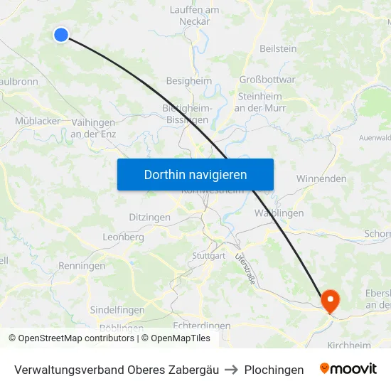 Verwaltungsverband Oberes Zabergäu to Plochingen map
