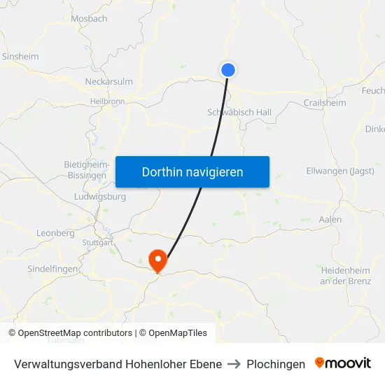 Verwaltungsverband Hohenloher Ebene to Plochingen map
