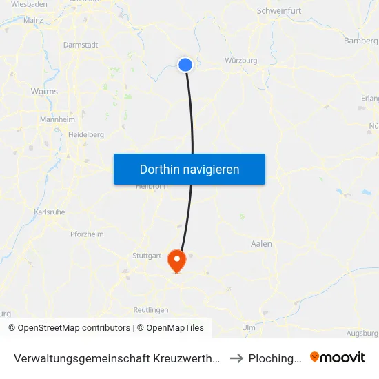 Verwaltungsgemeinschaft Kreuzwertheim to Plochingen map