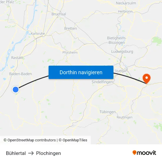 Bühlertal to Plochingen map