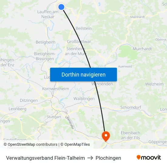 Verwaltungsverband Flein-Talheim to Plochingen map
